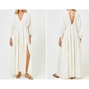 L'Space Women's Cover Up Swim White Lightweight Tiered Dress Cruise Medium New